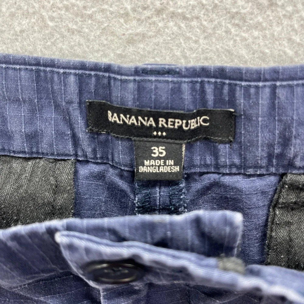 Banana Republic Shorts Men 35 Navy Blue Plaid Ripstop Chino Casual Preppy Summer